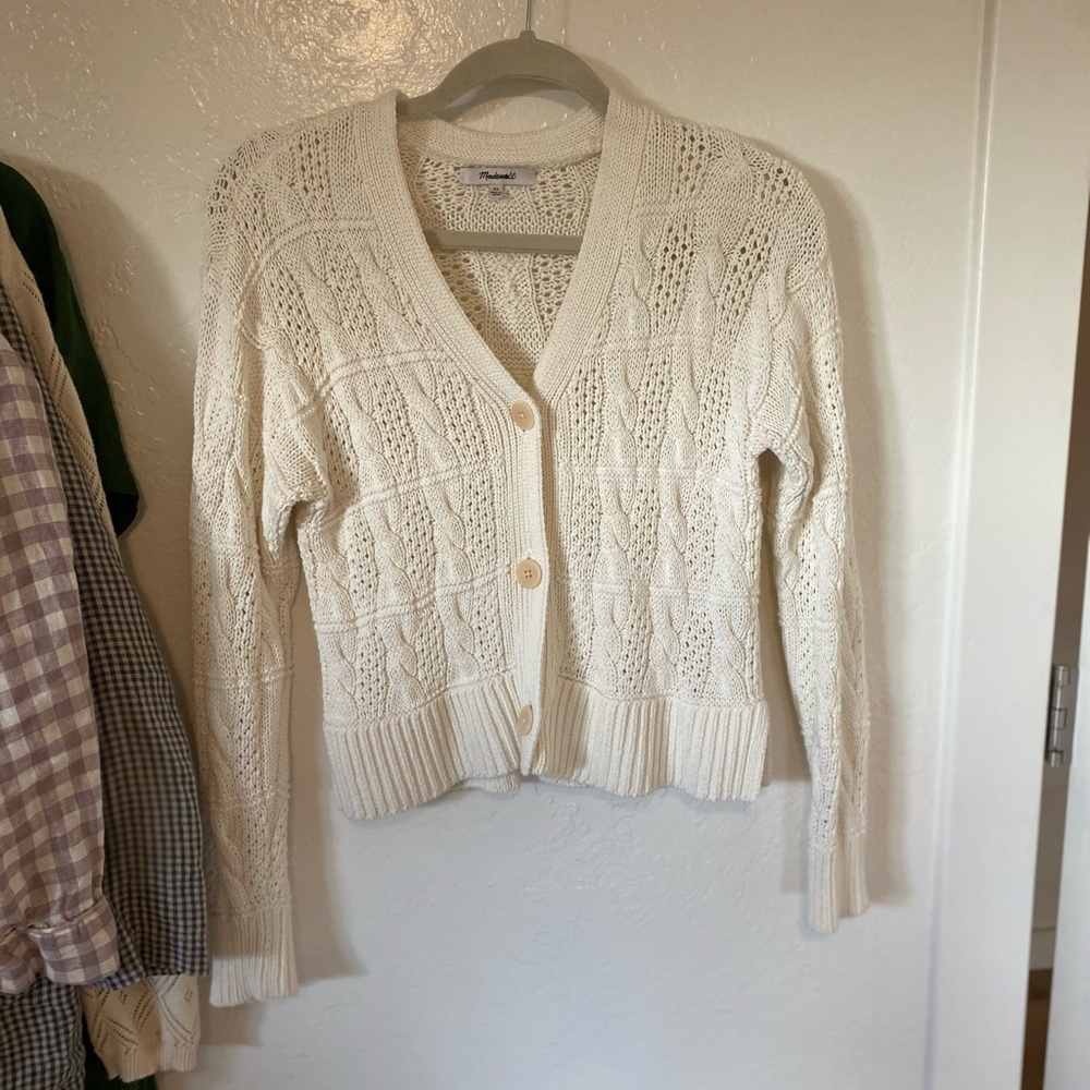NWT Madewell Nell V-Neck Cable Knit Cardigan Sweater Size XS